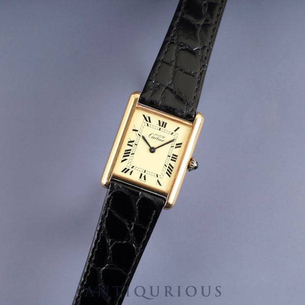 カルティエ マストタンク LM 手巻き Cal.- SV925 革 純正尾錠（GP）アイボリーローマン文字盤 1976年頃～1981年頃 オーバーホール済み