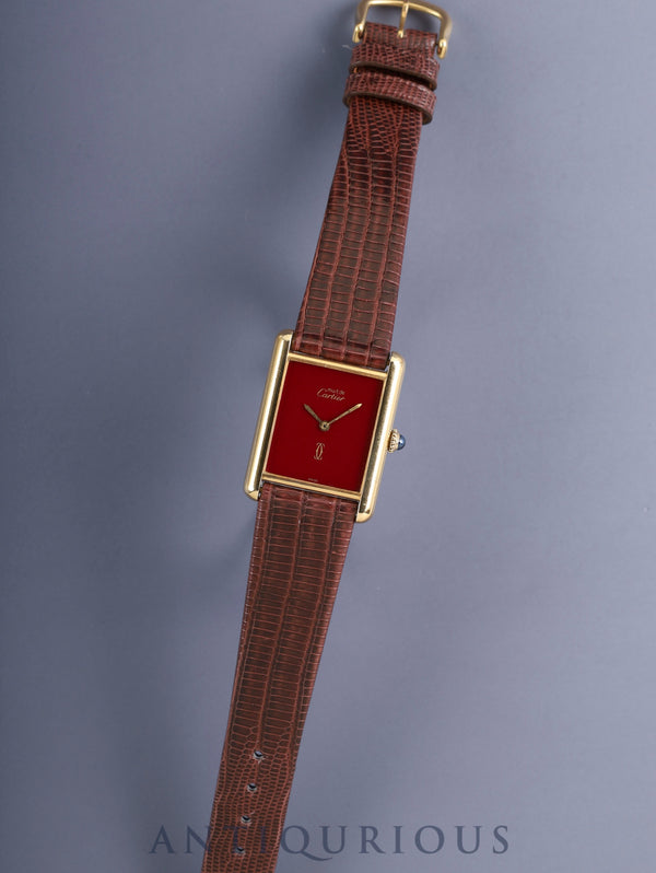 カルティエ マストタンク LM 手巻き Cal.78-1 SV925 革 純正ピンバックル（GP）ガーネットダイアル ボルドー文字盤（SWISS表記） 箱 オーバーホール済み