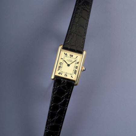 カルティエ マストタンク LM 590005 クォーツ Cal.90 SV925 革 純正尾錠（GP） アイボリーローマン文字盤 オーバーホール済み 新品仕上げ済み