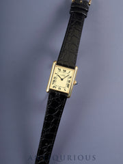 カルティエ マストタンク LM 590005 クォーツ Cal.90 SV925 革 純正尾錠（GP） アイボリーローマン文字盤 オーバーホール済み 新品仕上げ済み