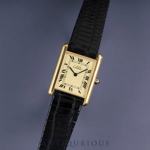 Cartier Must Tank LM 6 81006 Quartz Caliber 81 925 Leather Strap with Genuine GP Buckle Ivory Roman Dial Overhauled and Finished to Look Like New
