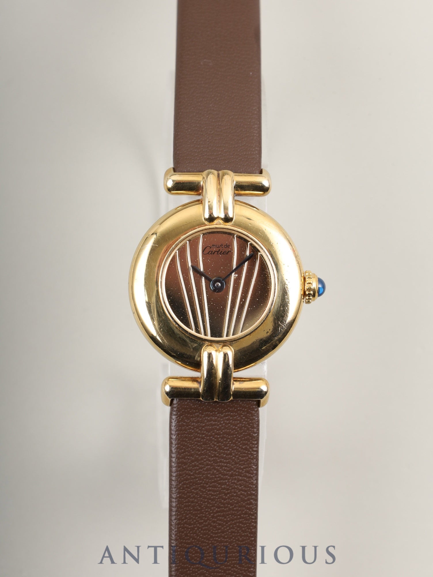 カルティエ マストコリゼ 590002 クォーツ Cal.90 SV925 革 純正尾錠（GP）ゴールド文字盤 オーバーホール済み