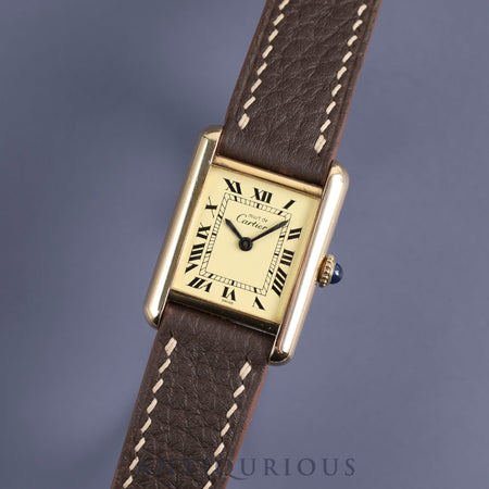 Cartier Must Tank SM Manual winding Cal.78-1 SV925 Leather Genuine buckle (GP) Ivory Roman dial Overhauled