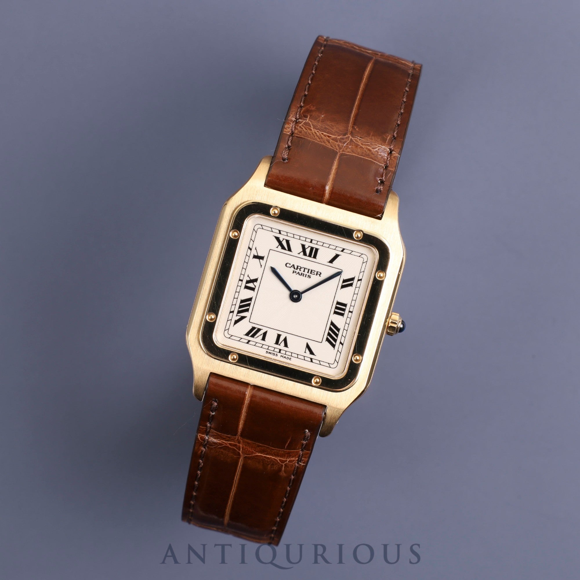 Cartier Santos Dumont LM CPCP W1527751 / 1576 Manual winding Cal.021 YG Leather Genuine D buckle (YG) Ivory dial Warranty (2002) Overhauled