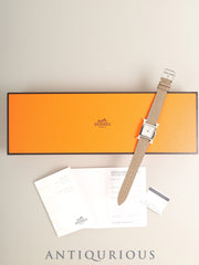 Hermès H Watch HH1.210 Quartz Cal.901.001 SS Leather Original Pin Buckle (SS) White Dial Box Booklet Warranty (Blank) Tag Overhauled