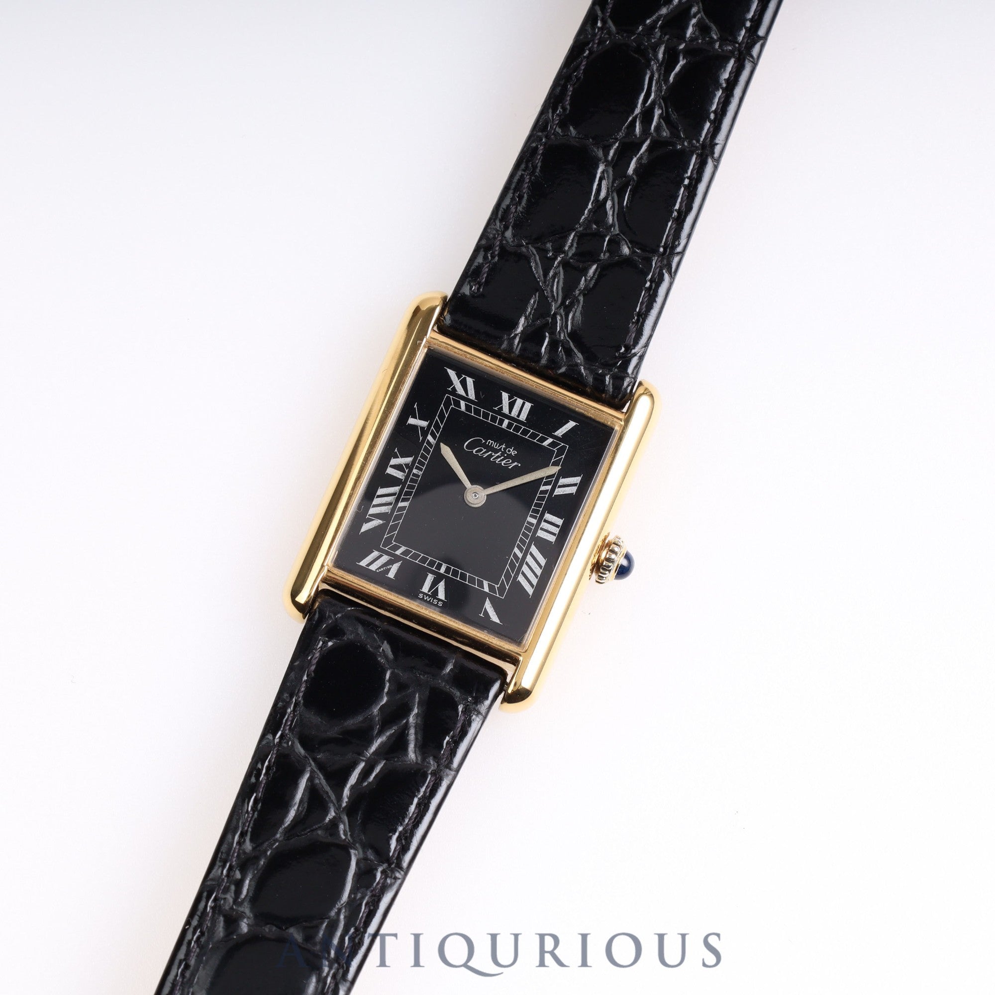 Cartier Must Tank LM Manual Winding Black Roman Dial