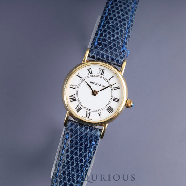 Tiffany Round Classic 60-301 Quartz Cal.976.001 14K Leather Genuine Buckle (GP) White Dial Overhauled