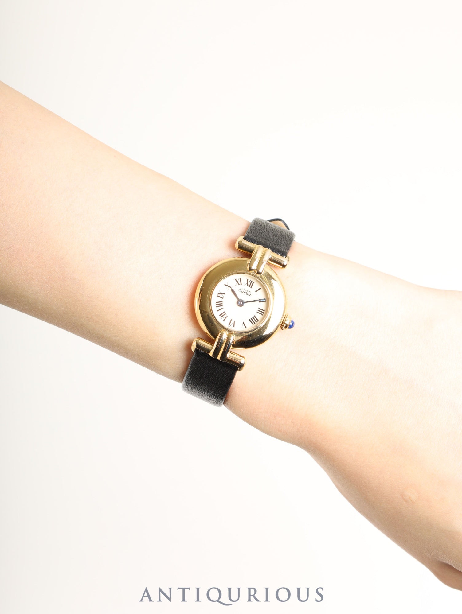 Cartier Must Colisee 590002 Quartz Caliber 690 SV925 Leather Watch with Genuine Pin Buckle (GP) White Roman Dial Overhauled