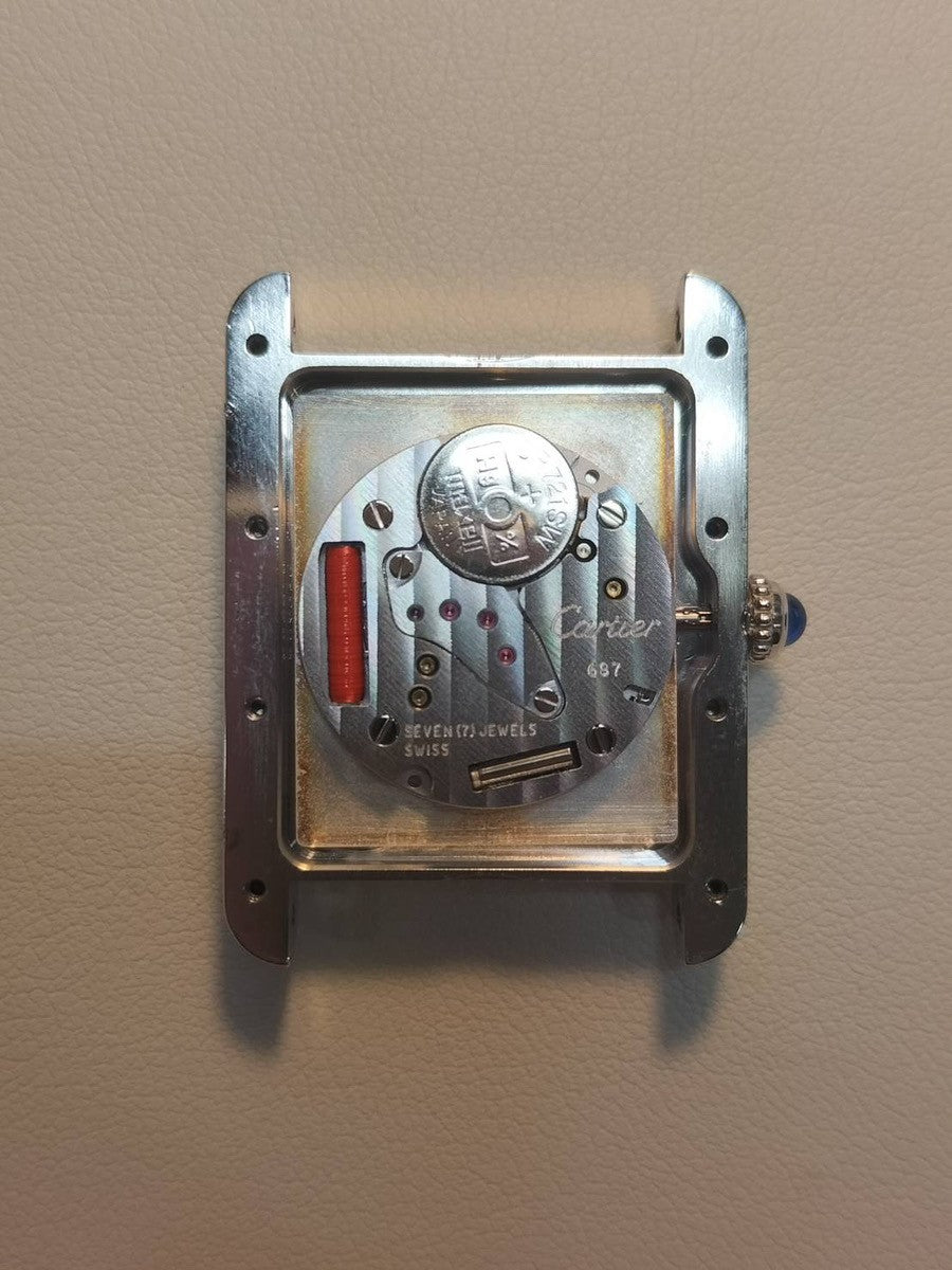 カルティエ マストタンク GM（XL）2414 クォーツ Cal.697 SV925 革 純正Dバックル（SS） ホワイト飛びローマン文字盤（SWISS MADE表記 ）オーバーホール済み