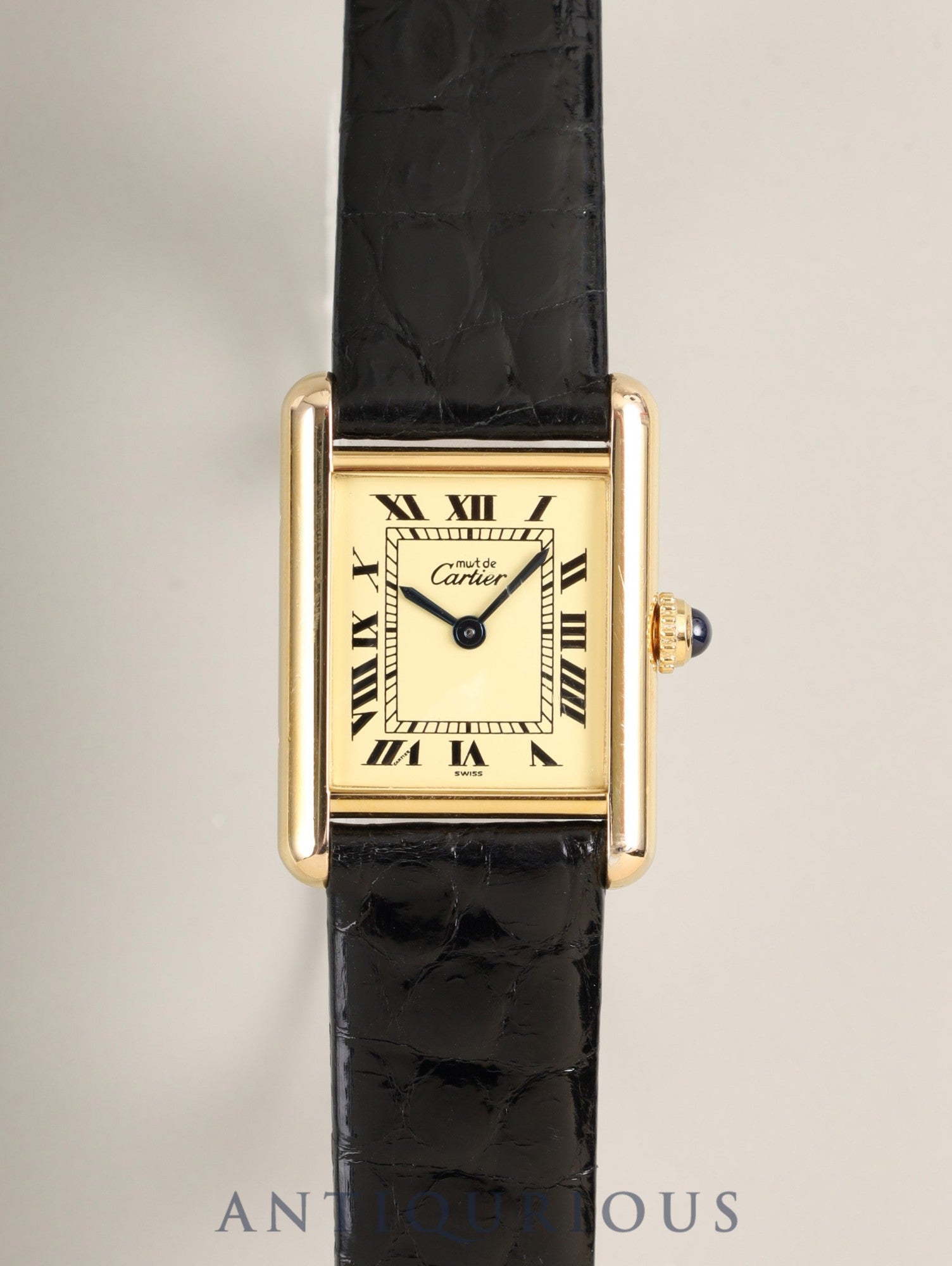 カルティエ マストタンク SM W1003153 /  1613 クォーツ Cal.057  SV925 革  純正尾錠（GP）アイボリーローマン文字盤（SWISS表記）箱 冊子 保証書（1997年）オーバーホール済み