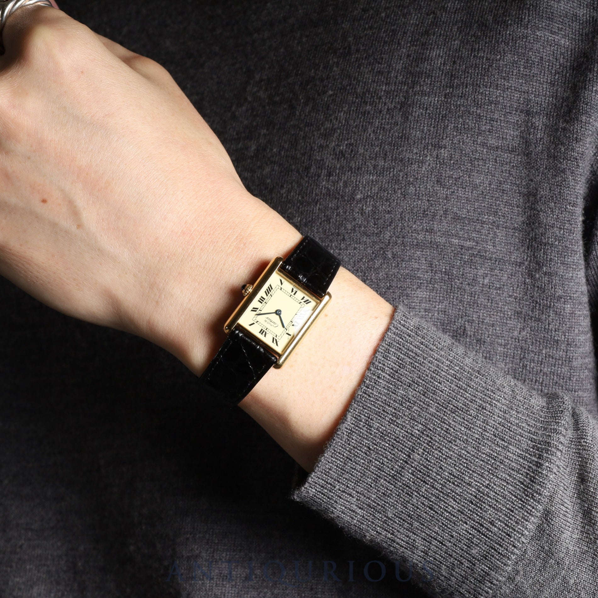 カルティエ マストタンク LM 1615 クォーツ Cal.690 SV925 革 純正尾錠（GP）アイボリーローマン文字盤 1996年頃～1998年頃 箱 オーバーホール済み