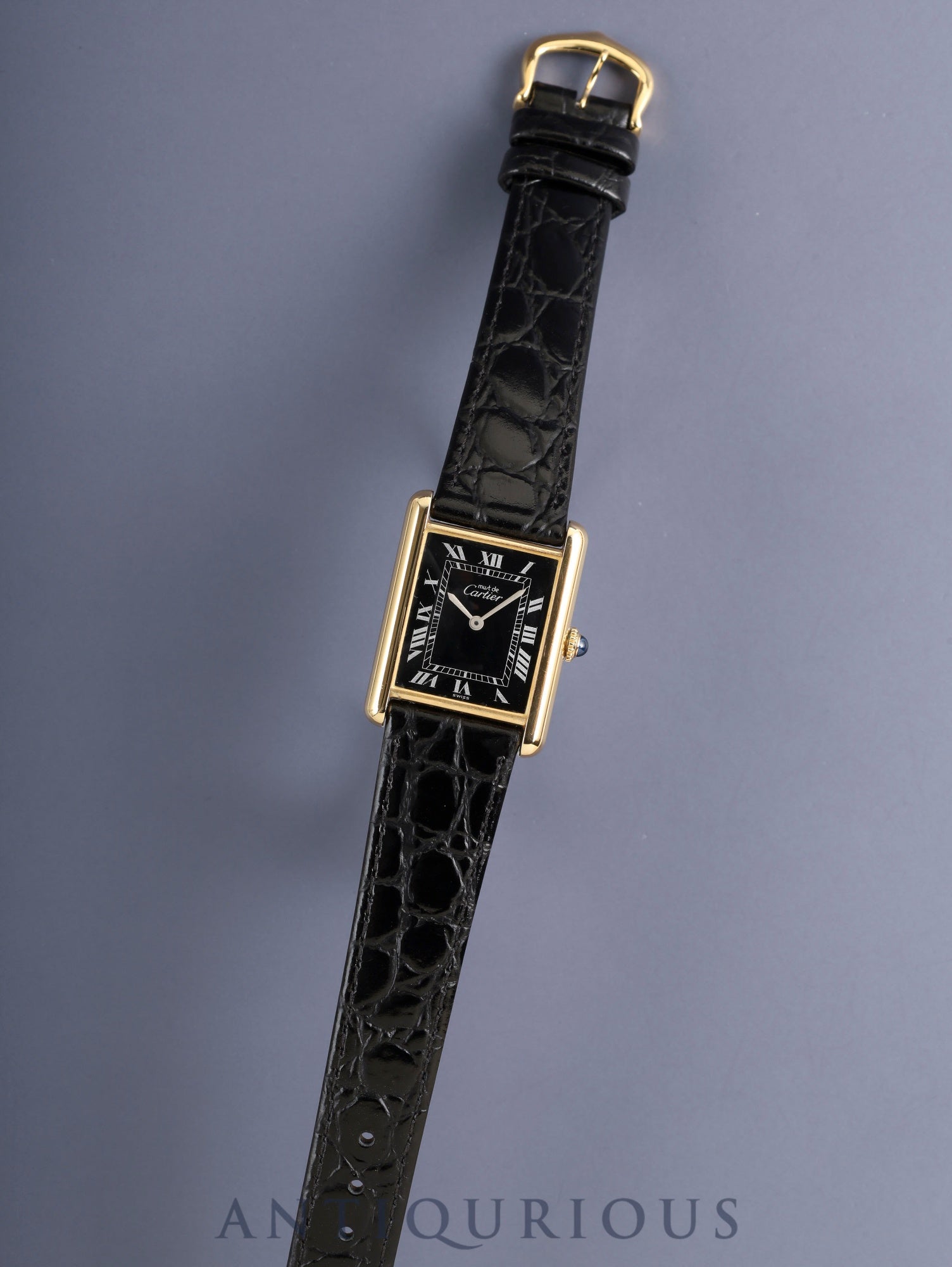 カルティエ マストタンク LM 手巻き Cal.78-1 SV925 革 純正ピンバックル（GP）ブラックローマン文字盤（SWISS表記） オーバーホール済み