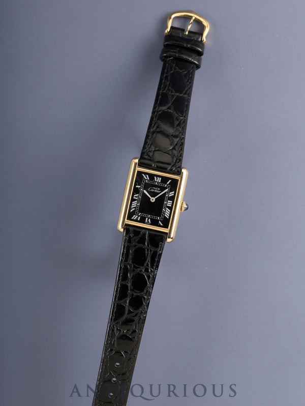 カルティエ マストタンク LM 手巻き Cal.78-1 SV925 革 純正ピンバックル（GP）ブラックローマン文字盤（SWISS表記） オーバーホール済み