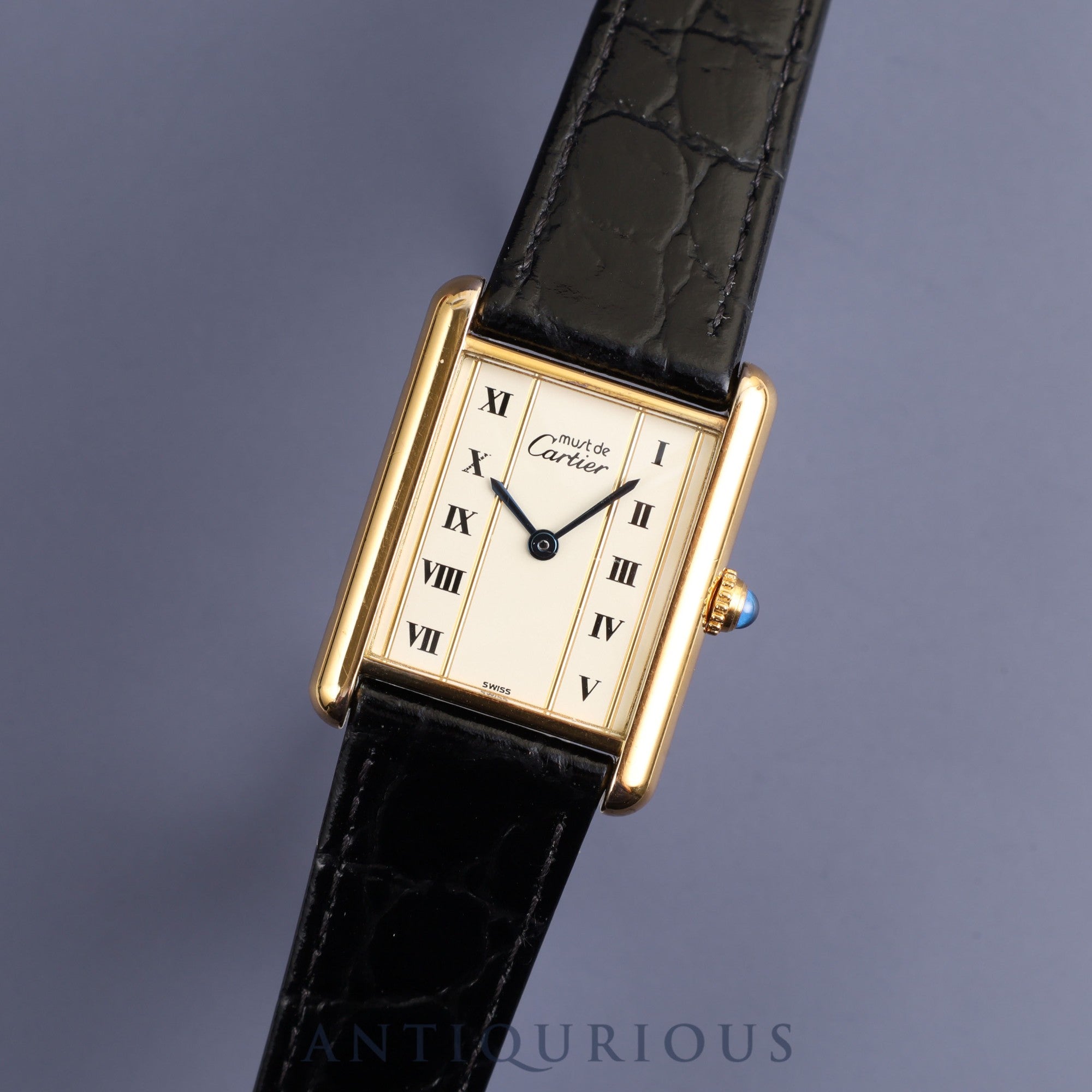 Cartier Must Tank LM 590005 Quartz Cal.90 SV925 Leather Genuine Buckle (GP) Straight Roman Dial Overhauled