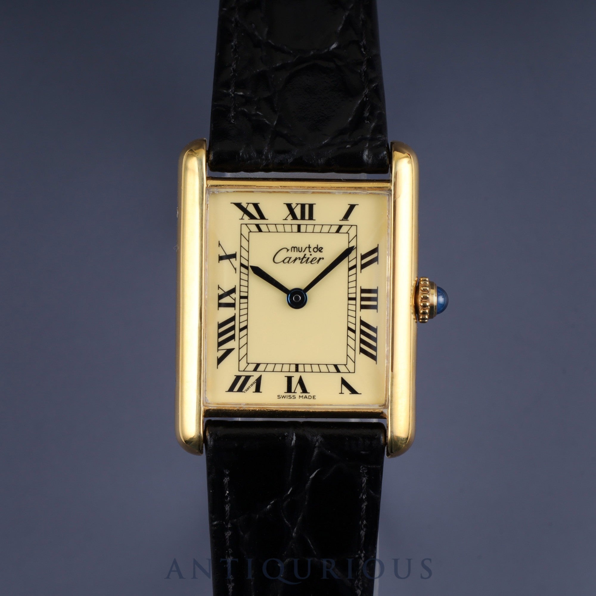 Cartier Must Tank LM W1002753 / 590005 Quartz Cal.- SV925 Leather Genuine Buckle Ivory Roman Dial Warranty 1990 Complete Service Finished