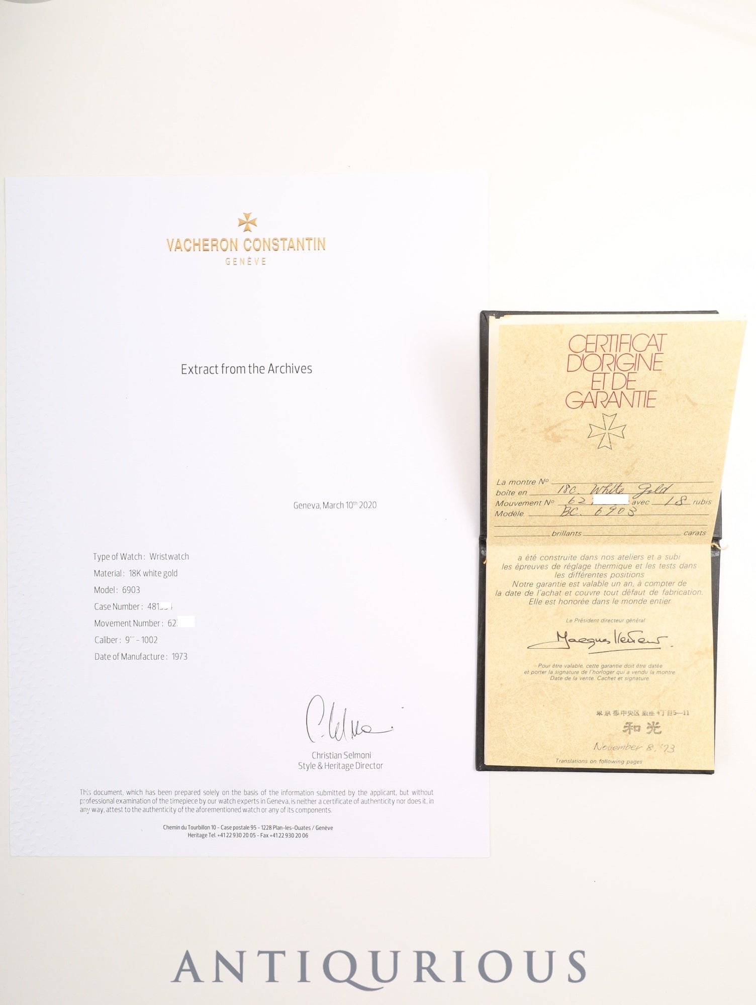 ヴァシュロン・コンスタンタン ラウンド 6903 手巻き Cal.1002/2 750WG 純正革ベルト 純正ピンバックル（750WG）シルバー文字盤（V＆C）保証書（1973年）アーカイヴ（2020年発行）スケルトン裏蓋 オーバーホール済み