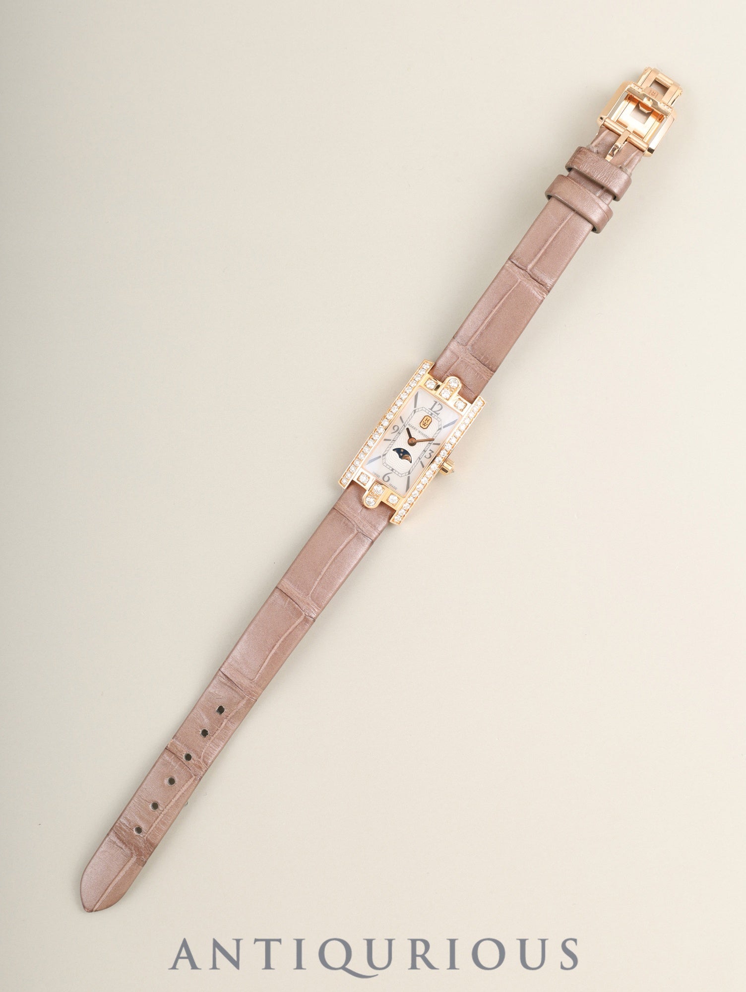 Harry Winston Avenue Avenue C Mini Moonphase AVCQMP16RR001 Quartz Cal.HW5101 (ETA280.002) 750PG Genuine Leather Strap Genuine Buckle (750PG) Mother-of-pearl Dial Diamond Bezel Overhauled