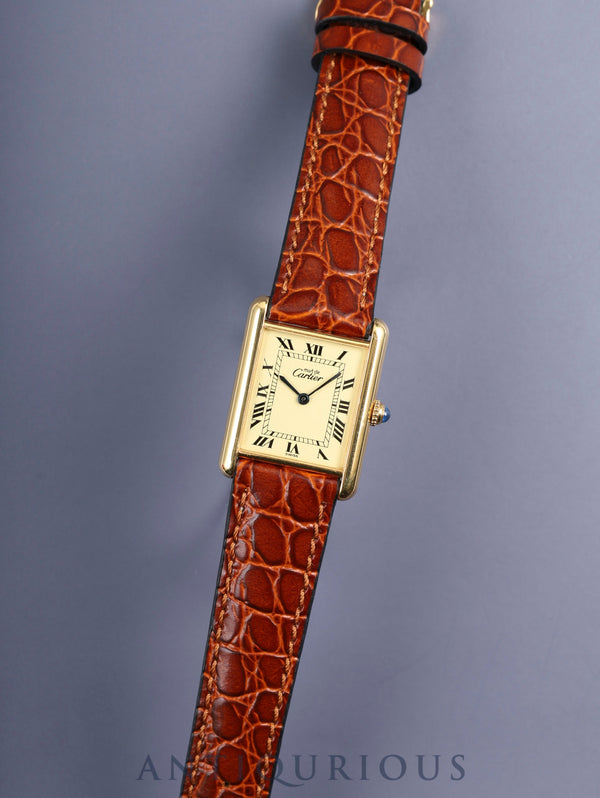 カルティエ マストタンク LM 590005 クォーツ Cal.90 SV925 革 純正ピンバックル（GP）アイボリーローマン文字盤（SWISS表記）箱 オーバーホール済み 新品仕上げ済み