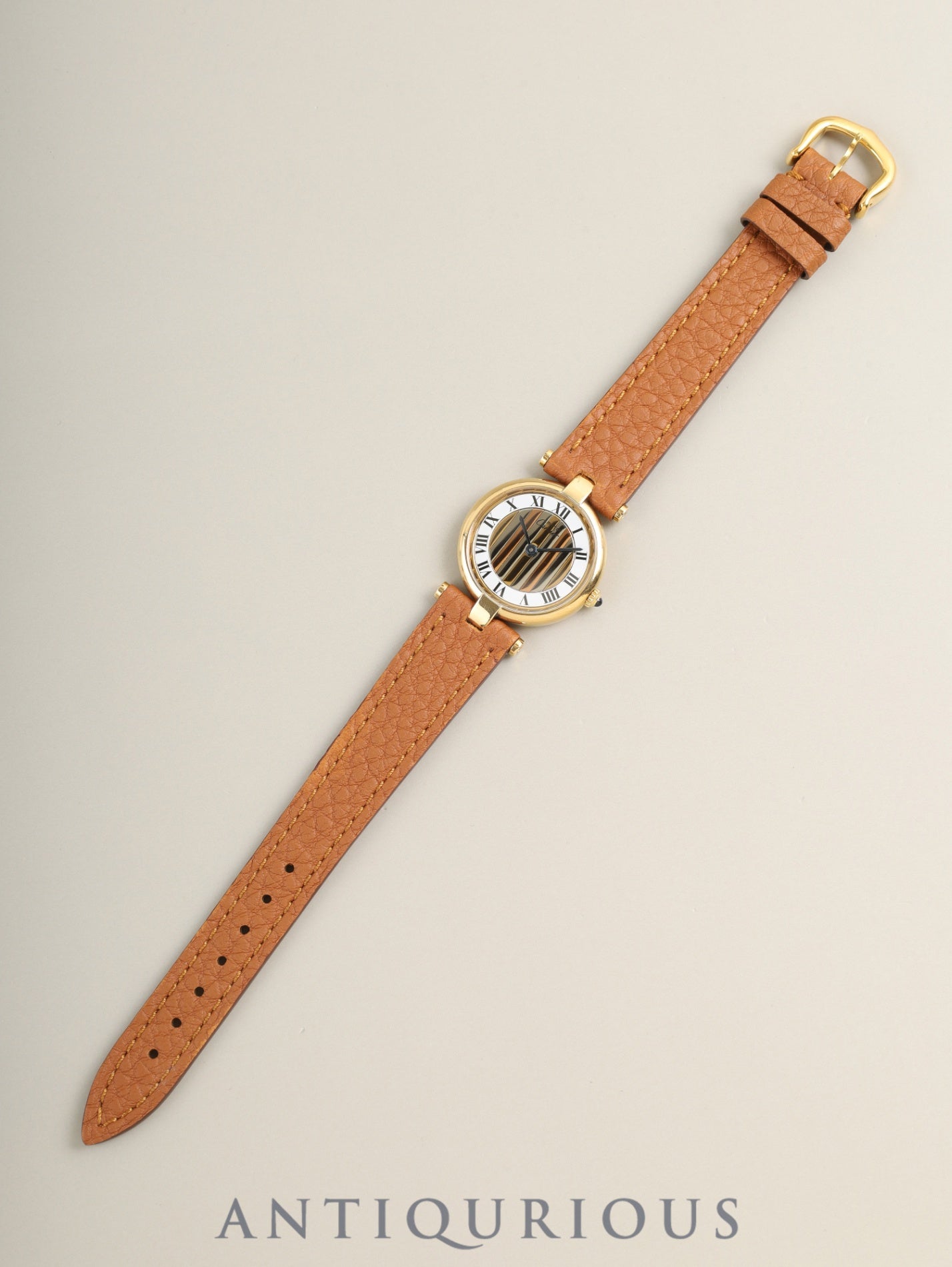 Cartier Must Vendome VLC SM 18 Quartz Cal. 81 SV925 Leather Original Pin Buckle (GP) Front Trinity Dial Box Overhauled
