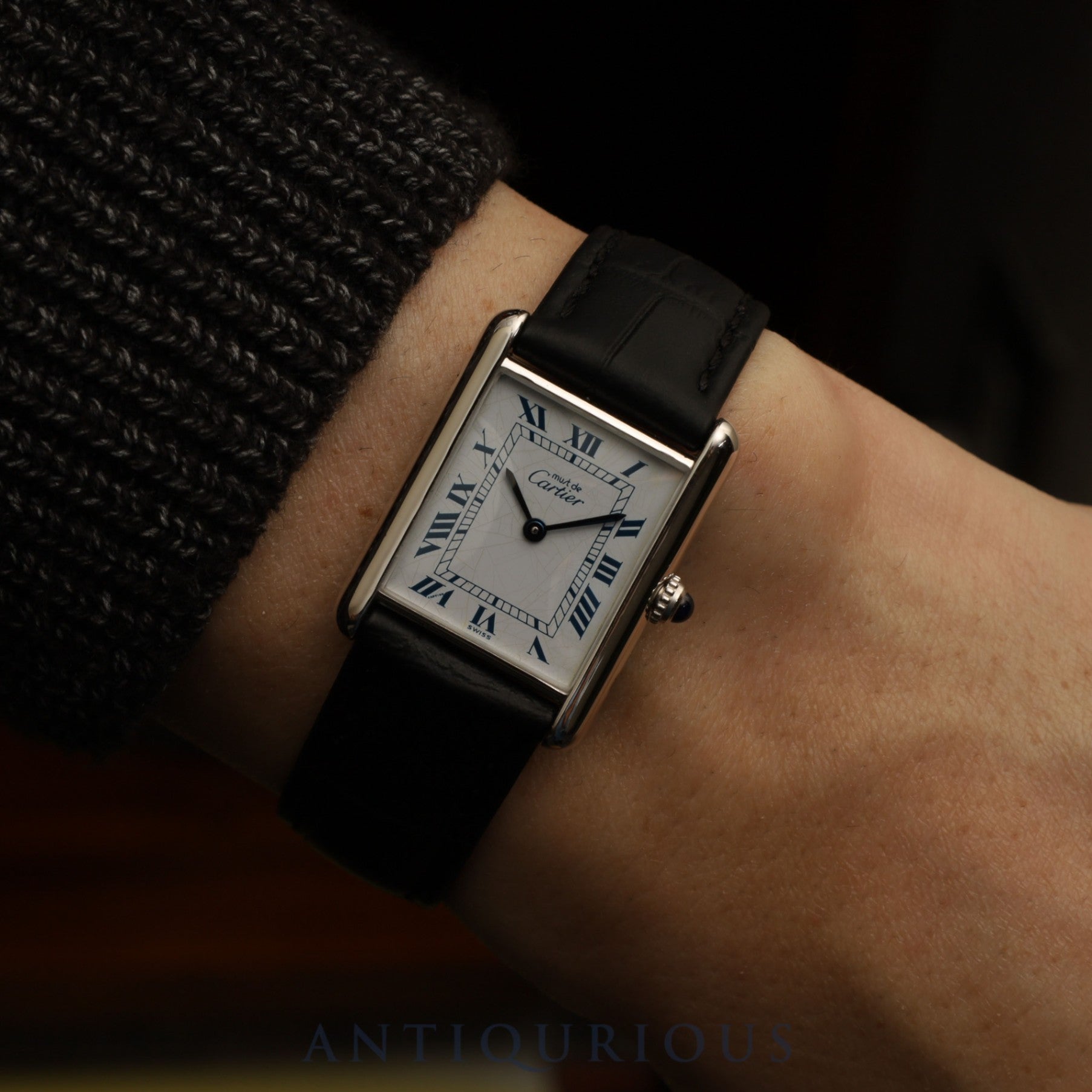 Cartier Must Tank LM 681006 Quartz Caliber 81 SV925 Leather Strap with Genuine Stainless Steel Buckle, White Roman Dial, Circa 1982-1995, Overhauled and Finished to Like New