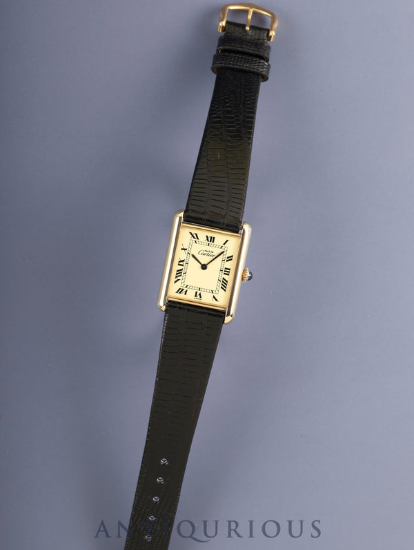 カルティエ マストタンク LM 手巻き Cal.78-1 SV925 革 純正ピンバックル（GP）アイボリーローマン文字盤（SWISS表記） 箱 冊子 国際永久保証書（1982年 / 個人名記載） オーバホール済み