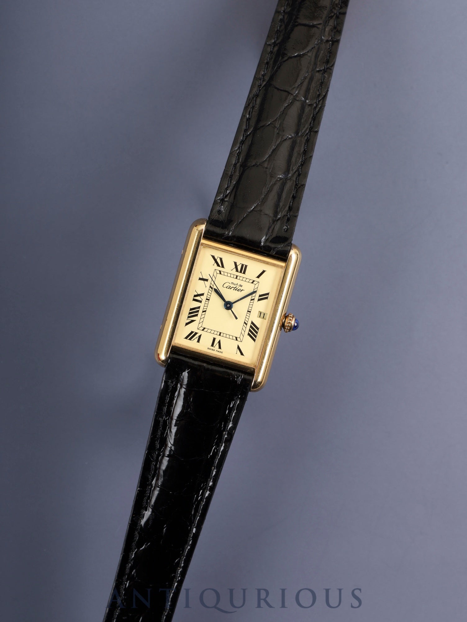 カルティエ マストタンク GM（XL） W1017454 / 2413 クォーツ Cal.687 SV925 革 純正Dバックル（GP） アイボリーローマン文字盤 箱 冊子 保証書 （2004年）オーバーホー済み