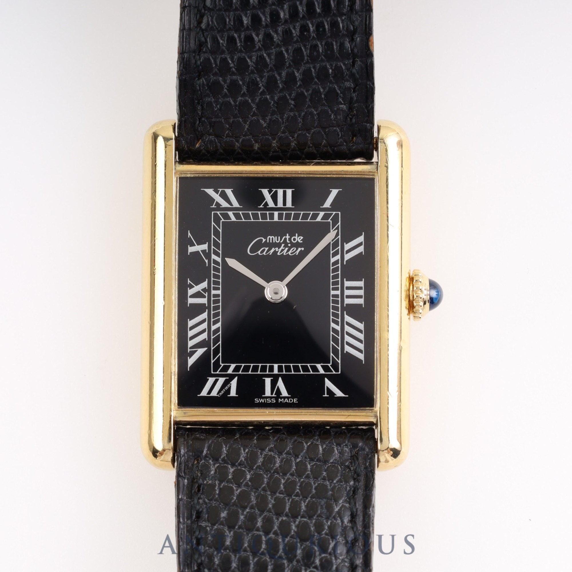 CARTIER Must Tank LM Manual winding 925 leather genuine strap genuine buckle black roman dial Cartier boutique complete service