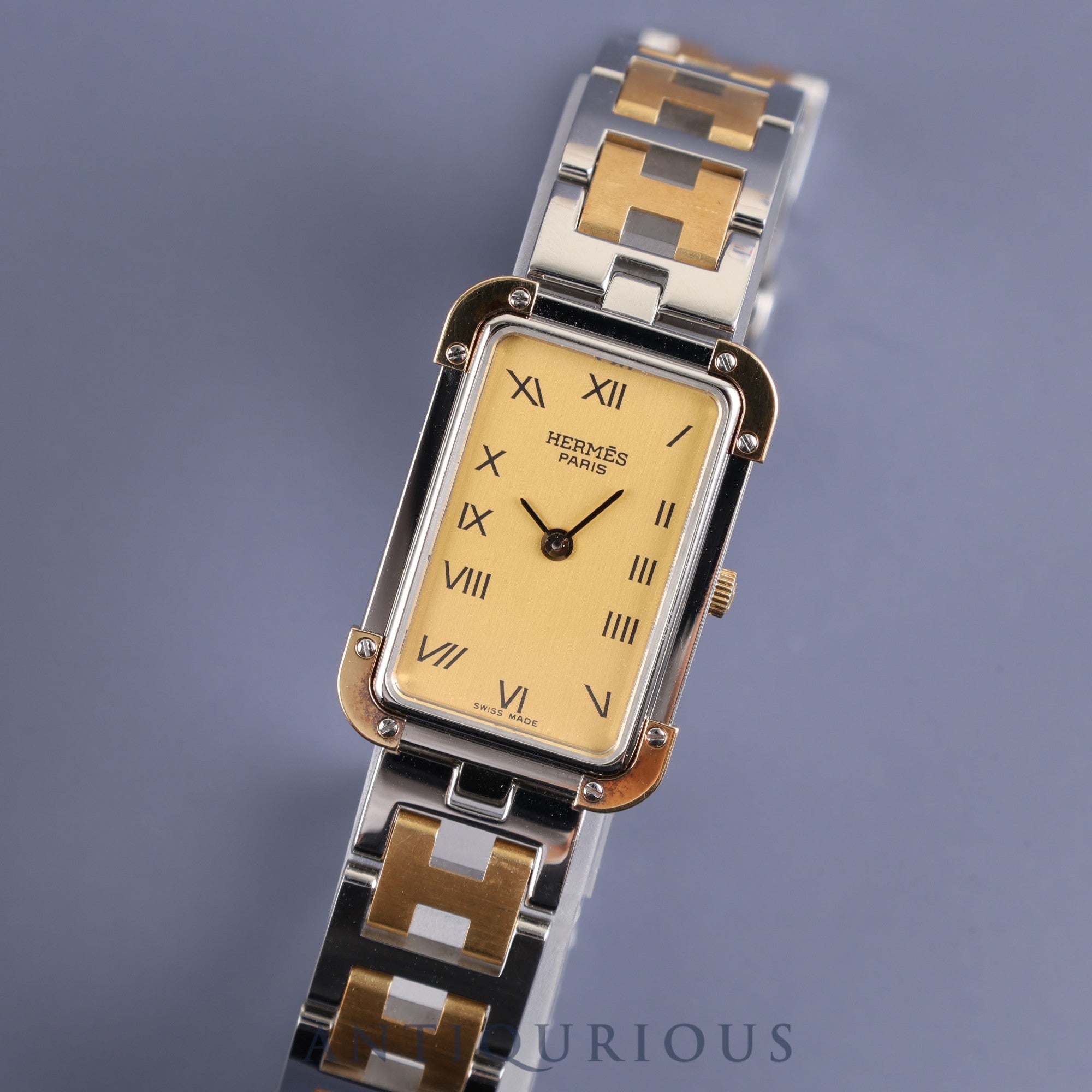 Hermes Cloajour CR1. 220 Quartz Cal.976.001 SS/GP Gold Dial Warranty (2000) Box Overhauled