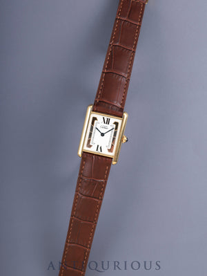 Cartier Must Tank LM 590005, Quartz Movement, SV925 Leather, Genuine D-buckle (GP), Side Trinity Dial (SWISS markings), Complete Serviced at a Cartier Boutique