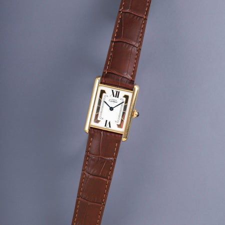 カルティエ マストタンク LM 590005 クォーツ Cal.- SV925 革 純正Dバックル（GP）サイドトリニティ文字盤（SWISS表記）カルティエブティックにてコンプリートサービス済み