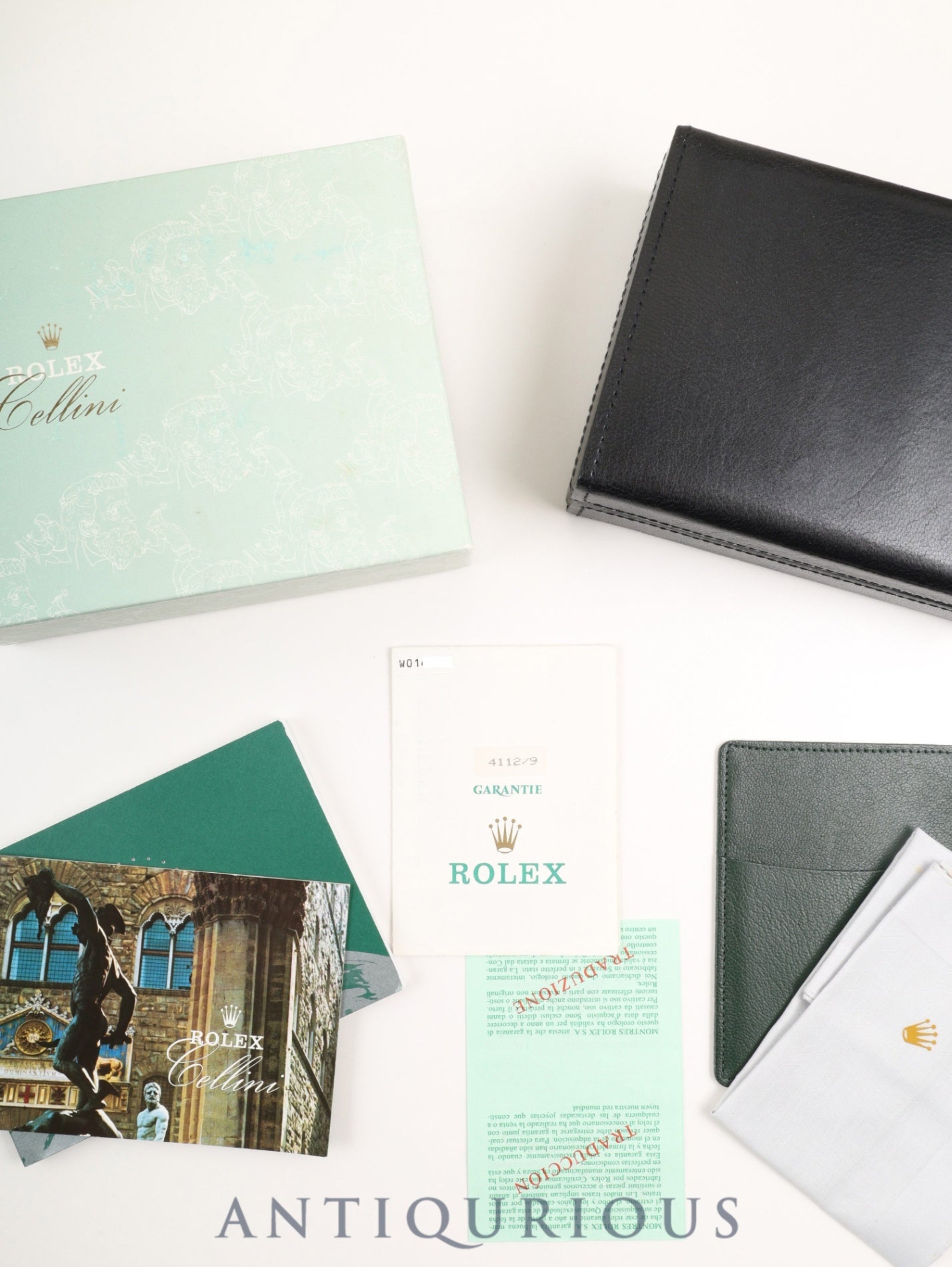 ロレックス チェリーニ 4112/9 手巻き Cal.1601 750WG 革 純正ピンバックル（750WG）シルバー文字盤 W番台（1994-1995年） 保証書（1996年）冊子 オーバーホール済み