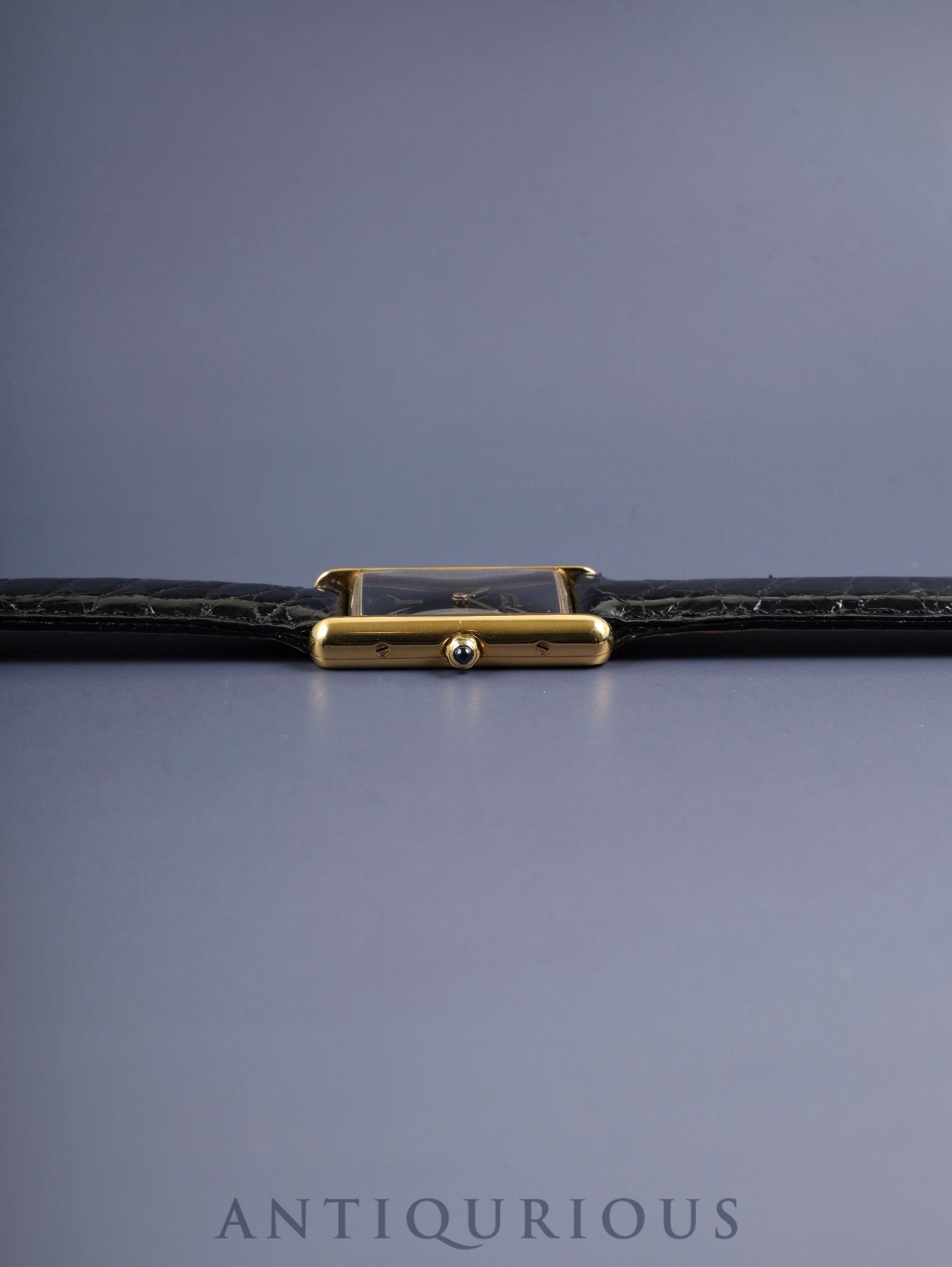 Cartier Must Tank LM 681006 Quartz Caliber 81 SV925 Leather Strap with Genuine GP Buckle, Onyx Dial, Overhauled and Polished to Look Like New