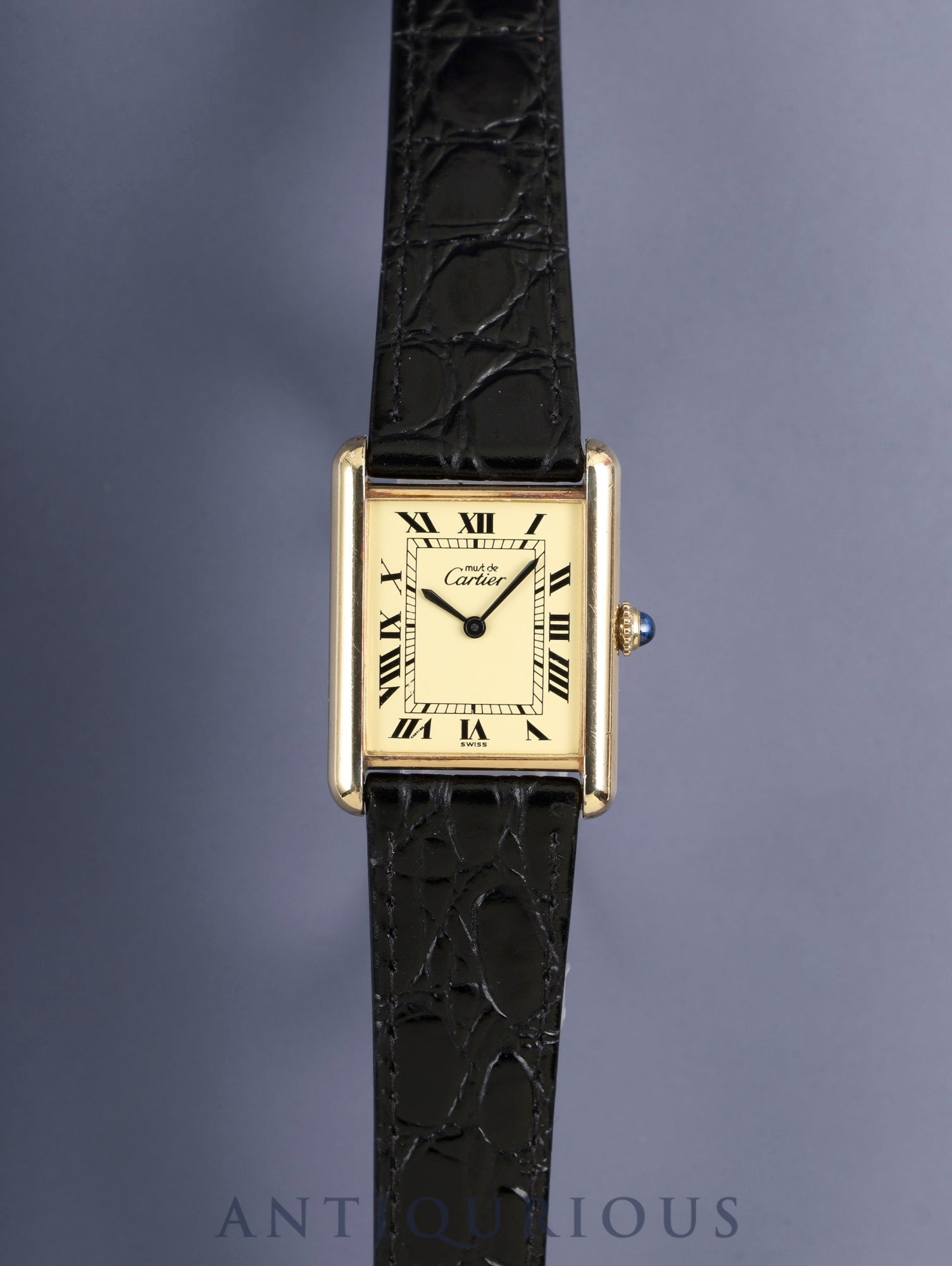 カルティエ マストタンク LM 手巻き Cal.78-1 SV925 革 純正ピンバックル（GP）アイボリーローマン文字盤（SWISS表記）オーバーホール済み