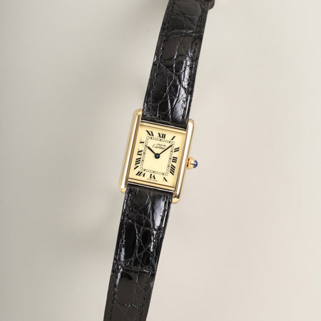 カルティエ マストタンク SM 1613 クォーツ Cal.- SV925 純正革ベルト 純正尾錠（GP） アイボリーローマン文字盤（SWISS MADE表記）1996年頃～1998年頃 カルティエブティックにてコンプリートサービス済み