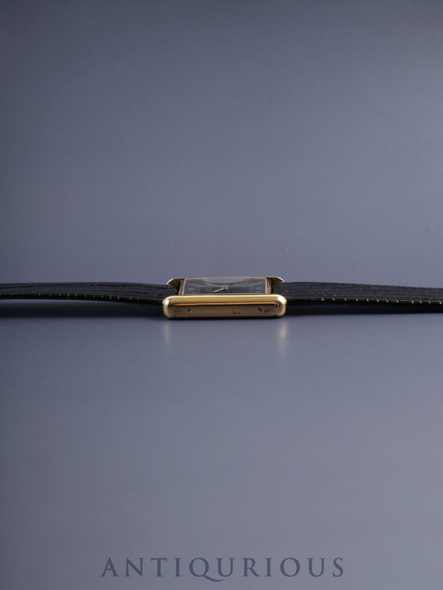 Cartier Must Tank LM Manual Winding Caliber 78-1 SV925 Leather Watch with Genuine Pin Buckle (GP) Black Roman Dial (SWISS Marking) Overhauled
