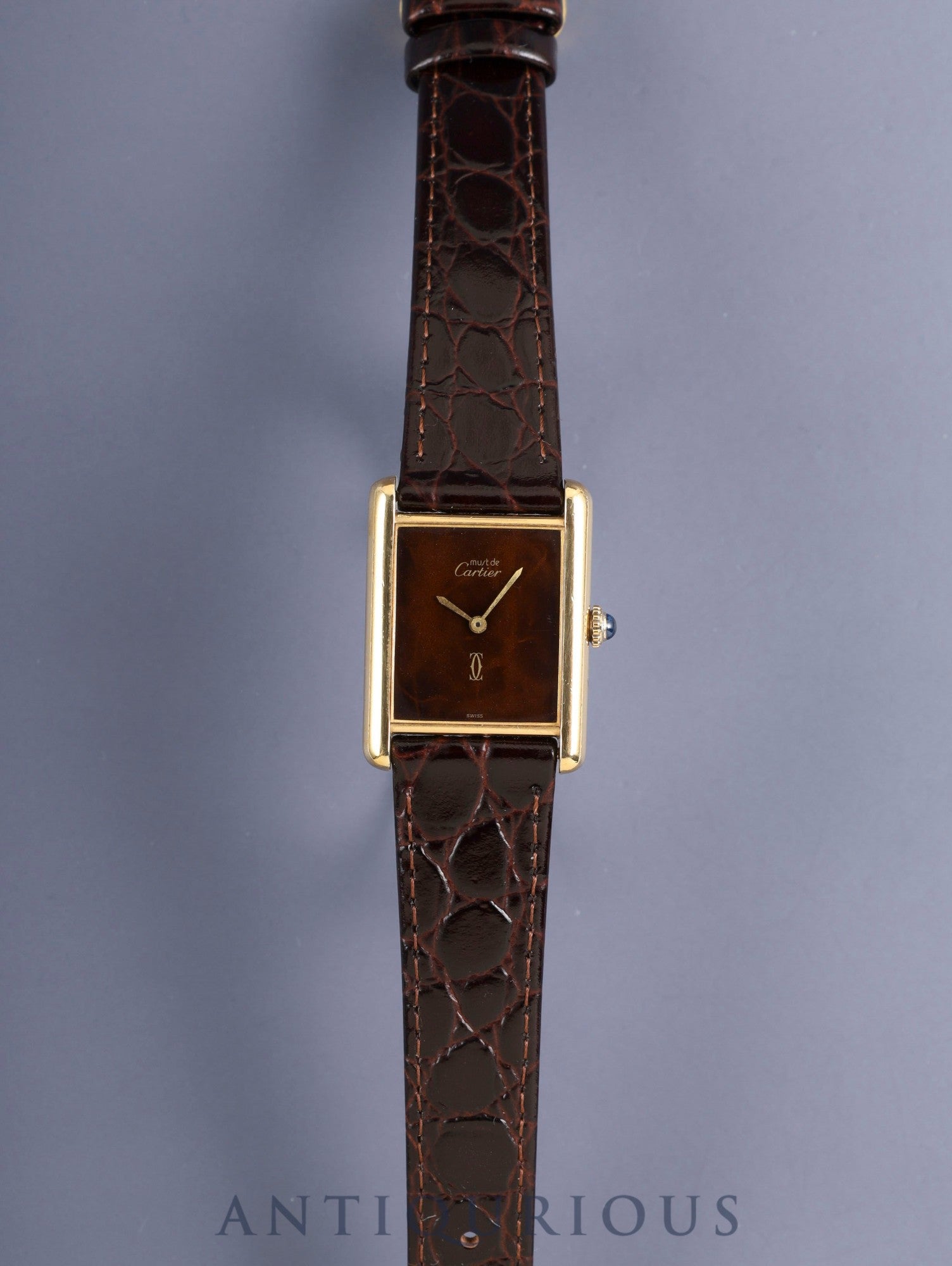 Cartier Must Tank LM Hand-wound Cal.78-1 SV925 Leather Genuine Pin Buckle (GP) Mahogany Dial (SWISS marking) Overhauled