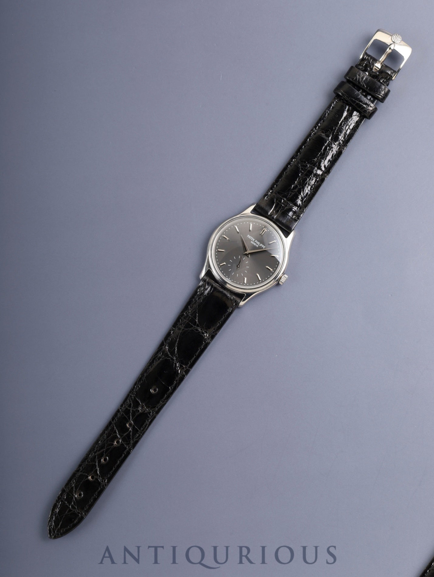 パテック・フィリップ カラトラバ 3923A 手巻き Cal.215 SS 革 純正ピンバックル（SS）グレー文字盤 1987年 修理明細 パテックフィリップにて修理済み