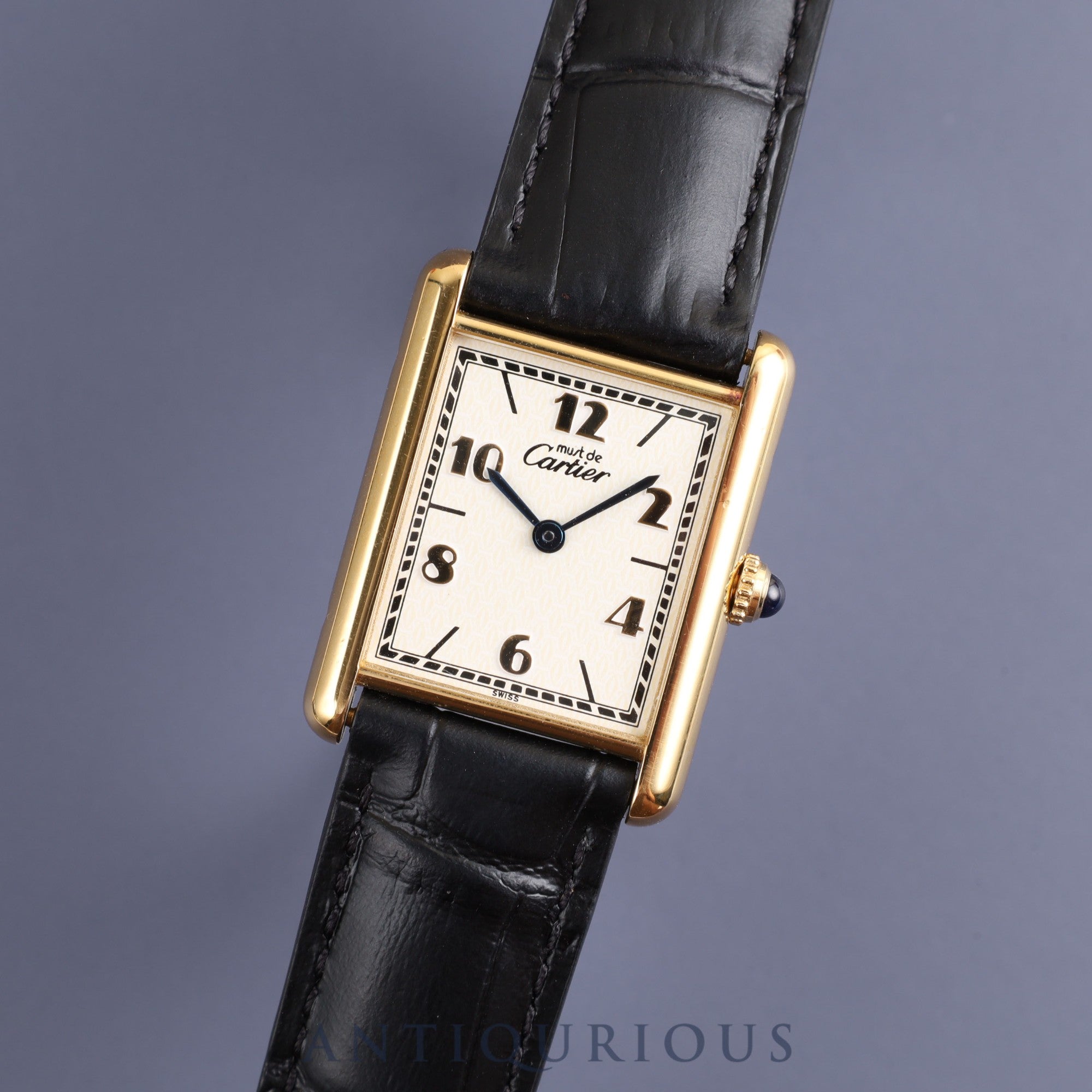 Cartier Must Tank LM 590005 Quartz Cal.90 SV925 Leather Genuine D Buckle (GP) Arabic CC Dial Box Overhauled