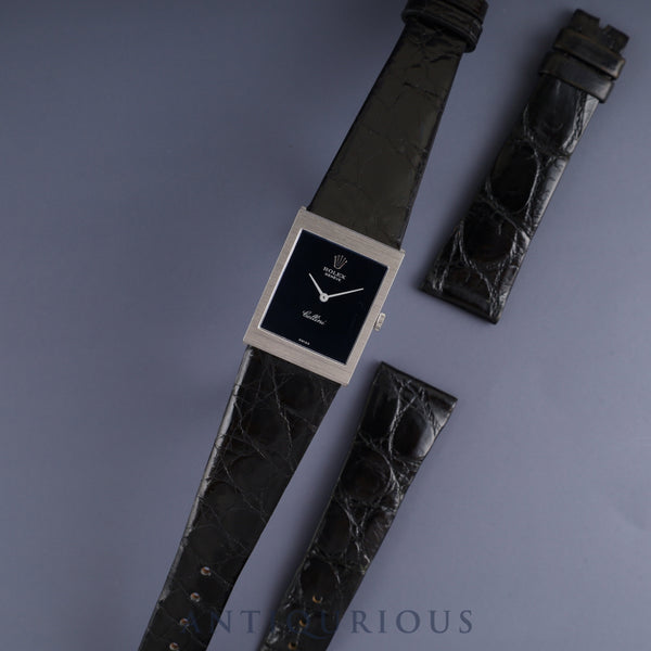 Rolex Cellini 4014 manual winding Cal. 1601 750 leather watch with genuine stainless steel buckle, blue dial, 22 x 29mm, 34th series (1971), genuine leather strap (shows signs of use), overhauled.