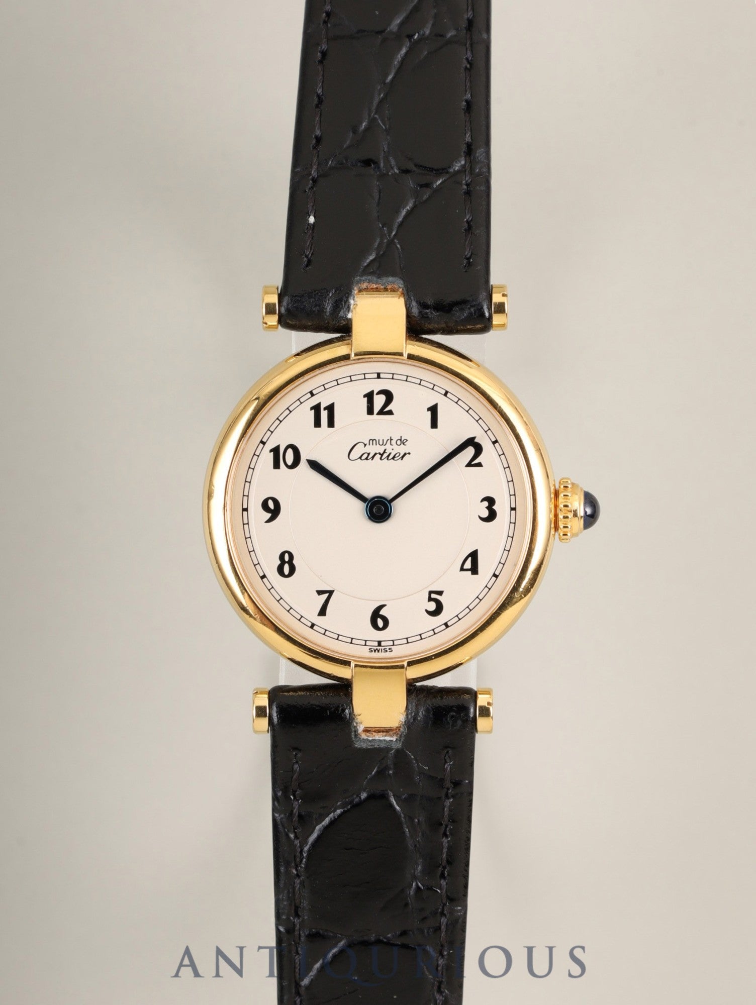 Cartier Must Vendome VLC SM 590004 Quartz Cal.90 SV925 Leather Original Pin Buckle (GP) Arabic Dial (SWISS marking) Overhauled