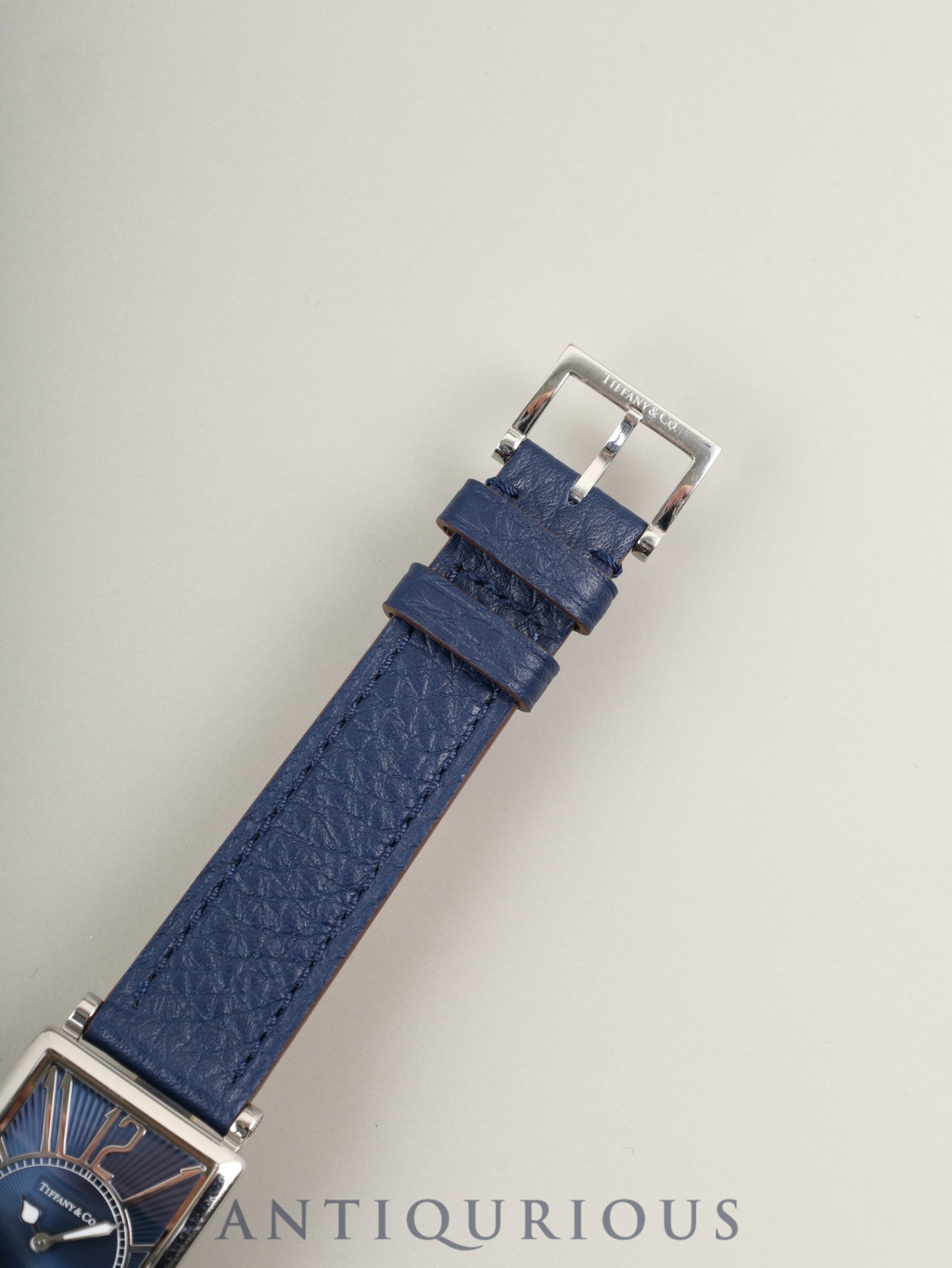 Tiffany Gallery Z3001.10.10A61A50A Quartz Caliber ETA976.001 Stainless Steel Leather Strap with Genuine Stainless Steel Buckle, Blue Arabic Dial, Overhauled