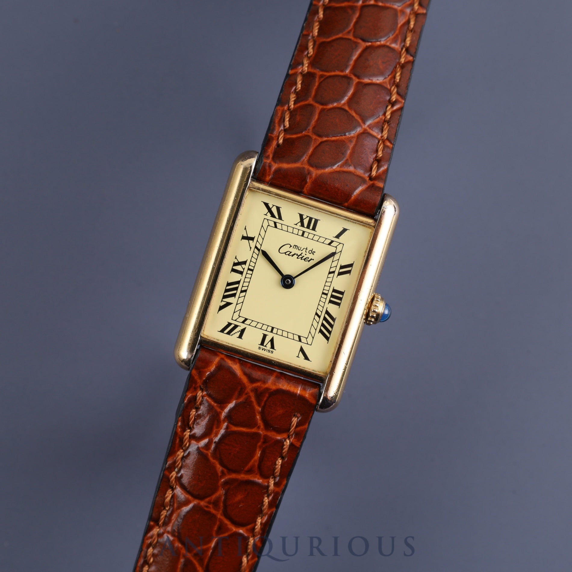 Cartier Must Tank LM 590005 Quartz Cal.90 SV925 Leather Genuine Buckle (GP) Ivory Roman Dial Overhauled