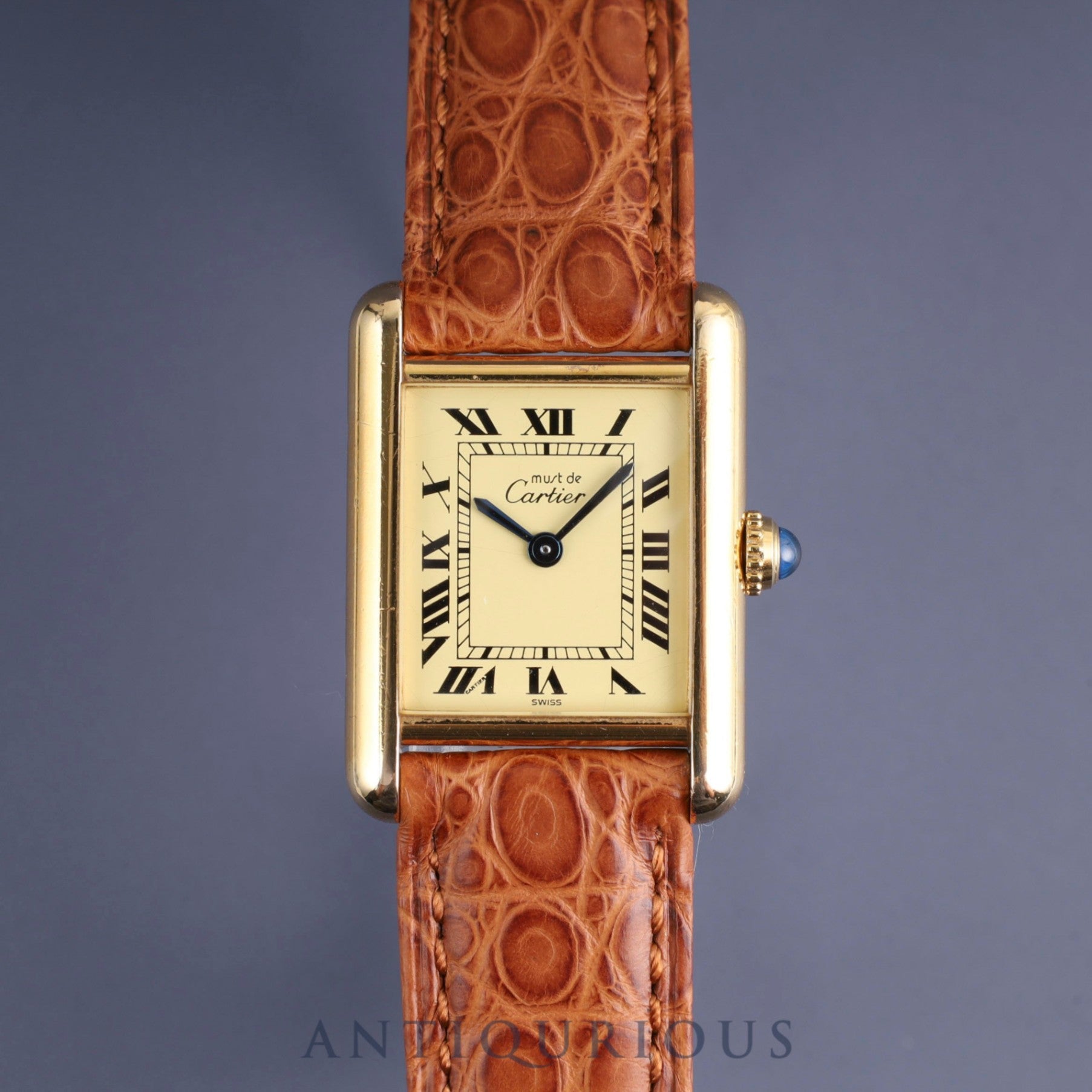 Cartier Must Tank SM 5057001 Quartz Cal.057 SV925 Leather Buckle (GP) Ivory Roman Dial Overhauled