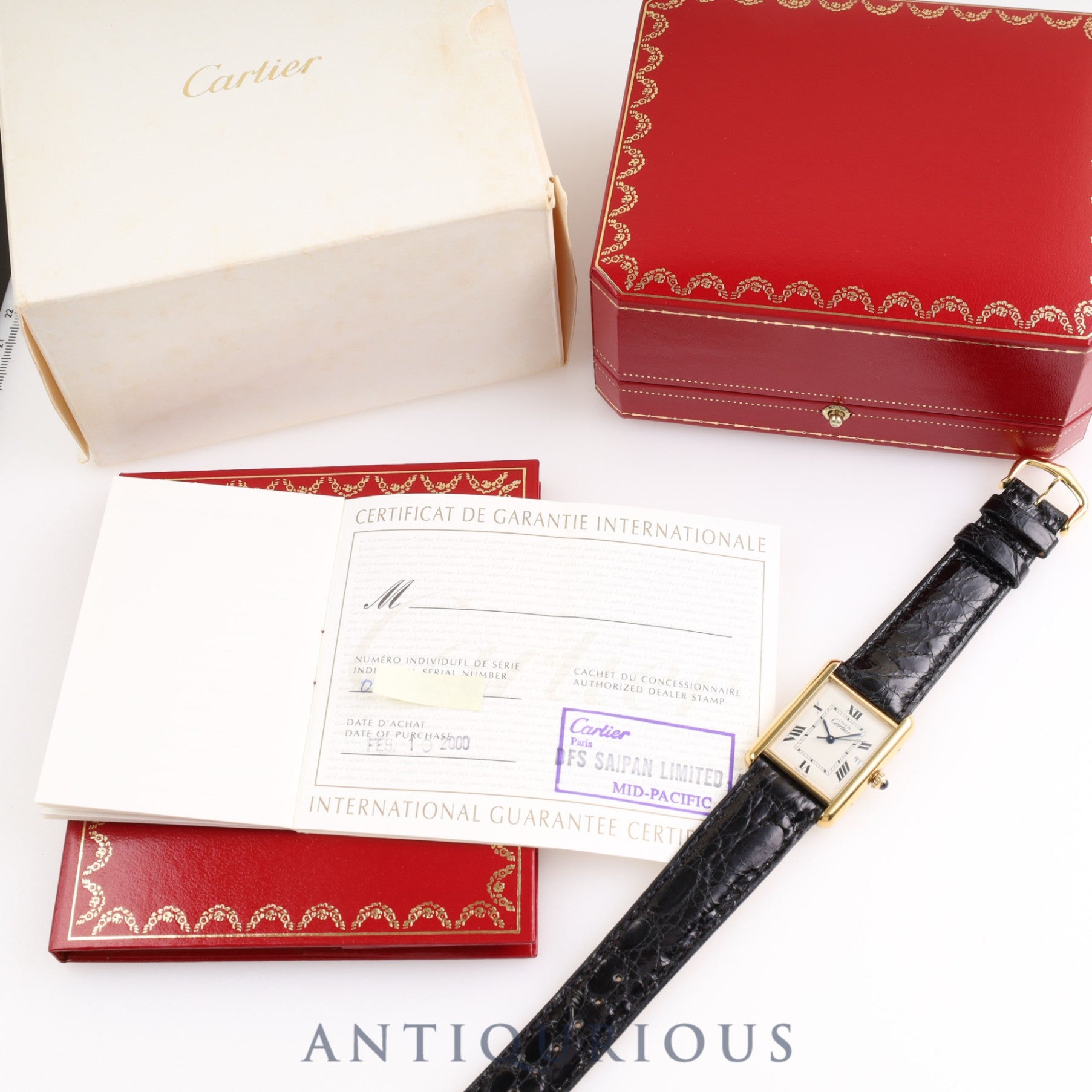 Cartier Must Tank GM (XL) Date QZ 2413 SV925 Leather Genuine Buckle Flying Roman CC Dial Box Warranty (2000)