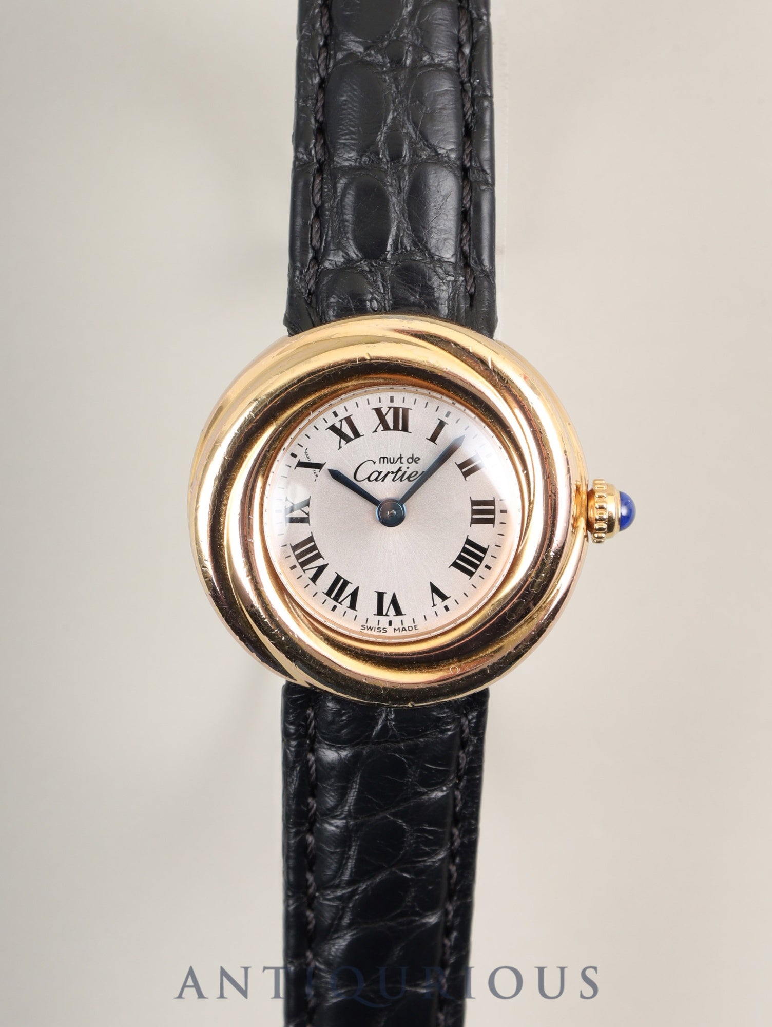 カルティエ マストトリニティ 2438 クォーツ Cal.157 SV925 革 純正Dバックル（GP） シルバーローマン文字盤 箱 オーバーホール済み