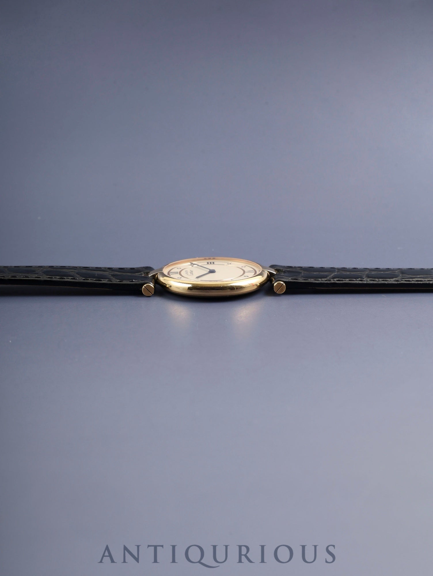 カルティエ マスト ヴァンドーム VLC LM 590003 クォーツ Cal.90 SV925 革 純正尾錠（GP）アイボリー4点ローマン文字盤 箱 保証書（1993年）オーバーホール済み