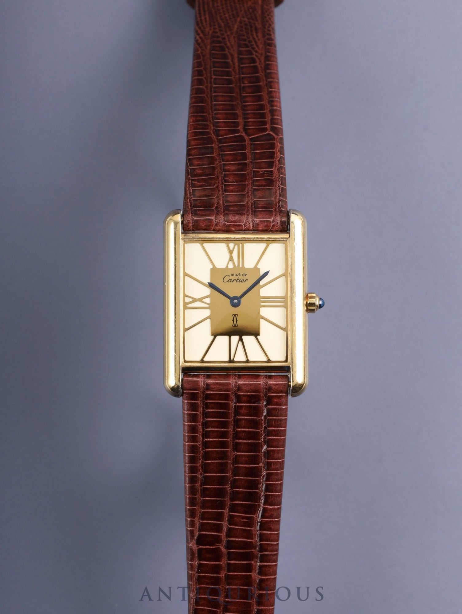 カルティエ マストタンク LM 6 81006 クォーツ SV925 革 純正尾錠（GP） クロワゾネ文字盤（SWISS表記）カルティエブティックにてコンプリートサービス済み