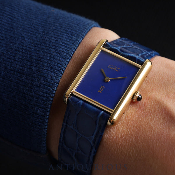 カルティエ マストタンク LM 手巻き SV925 革 純正尾錠（GP）ラピスラズリ文字盤 カルティエブティックにてコンプリートサービス済み