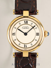 Cartier Must Vendome VLC SM 590004 Quartz Cal.90 SV925 Leather Genuine Pin Buckle (GP) Ivory Dial with 4-Point Roman Numerals (SWISS notation) Overhauled
