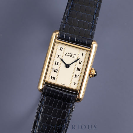 Cartier Must Tank SM 5057001 Quartz Cal.057 SV925 Leather Genuine Buckle (GP) Straight Roman Dial Overhauled